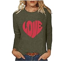 Funny Love Heart Letter Shirts Women Valentines Day T-Shirts Long Sleeve Crewneck Cute Graphic Casual Pullover Tops