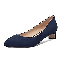 Womens Solid Dress Round Toe Business Suede Slip On Block Low Heel Pumps Shoes 1.5 Inch