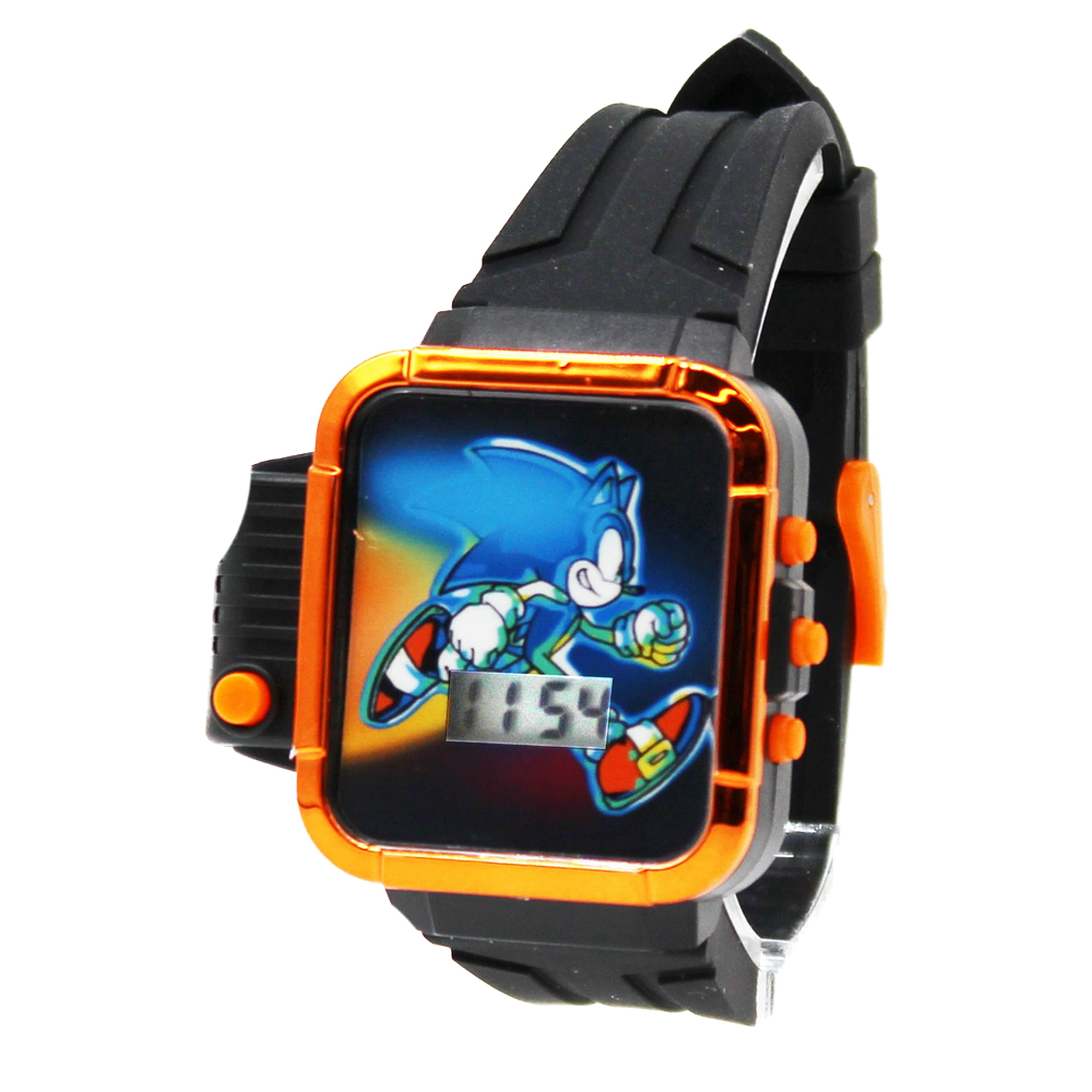 Accutime Kids SEGA Sonic The Hedgehog Black & Orange Digital LCD Quartz Wrist Watch with Flashlight, Black Strap for Boys, Girls, Kids (Model: SNC4248MAZ)