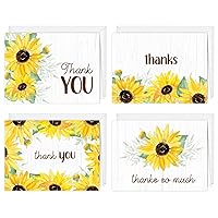 Sunflower Thank You Cards / 24 Thanks Cards With White Envelopes / 3 1/2