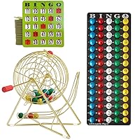 MR CHIPS 50 Easy Read Shutter Slide Bingo Cards Plus Luxury Gold Bingo Cage with Everlasting Bingo Balls and Master Board