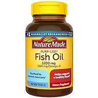 Burp Less Fish Oil 1200 mg, Fish Oil Supplements, Omega 3 Fish Oil for Healthy Heart Support, Omega 3 Supplement with 60 Softgels, 30 Day Supply