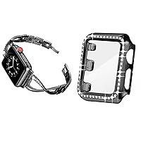 Secbolt 38mm Black Bling Case with Screen Protector and Black X-link Band for Apple Watch 38mm iWatch Series 3/2/1