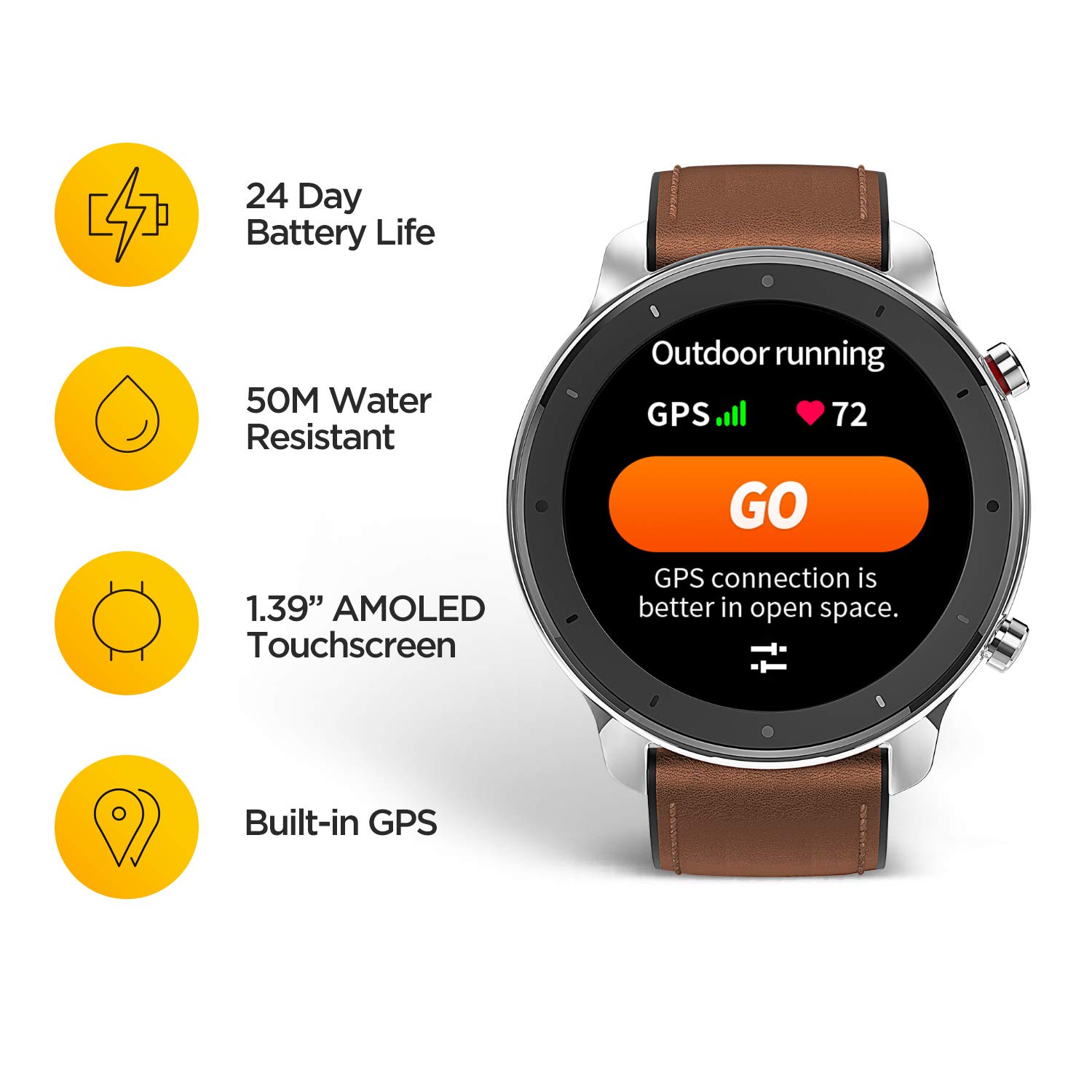 Amazfit GTR Smartwatch, 1.39'' AMOLDED Display 24/7 Heart Rate Monitor, 24 Day Batter Life, 12 Sports Modes(47mm, GPS, Bluetooth), Titanium