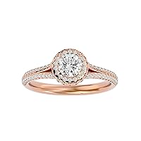 Certified 14K Gold Ring in Round Cut Moissanite Diamond (0.59 ct) Round Cut Natural Diamond (0.48 ct) With White/Yellow/Rose Gold Engagement Ring For Women