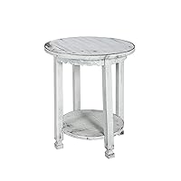 Alaterre Furniture Rustic Cottage Round End Table with 1 Shelf, White Antique, 20 in x 20 in x 24 in
