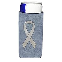 Caroline's Treasures AN1210MUK Clear Ribbon for Lung Cancer Awareness Ultra Hugger for slim cans Can Cooler Sleeve Hugger Machine Washable Drink Sleeve Hugger Collapsible Insulator Beverage Insulated