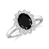 Natural Black Onyx Princess Diana Halo Ring for Women Girls in Sterling Silver / 14K Solid Gold/Platinum