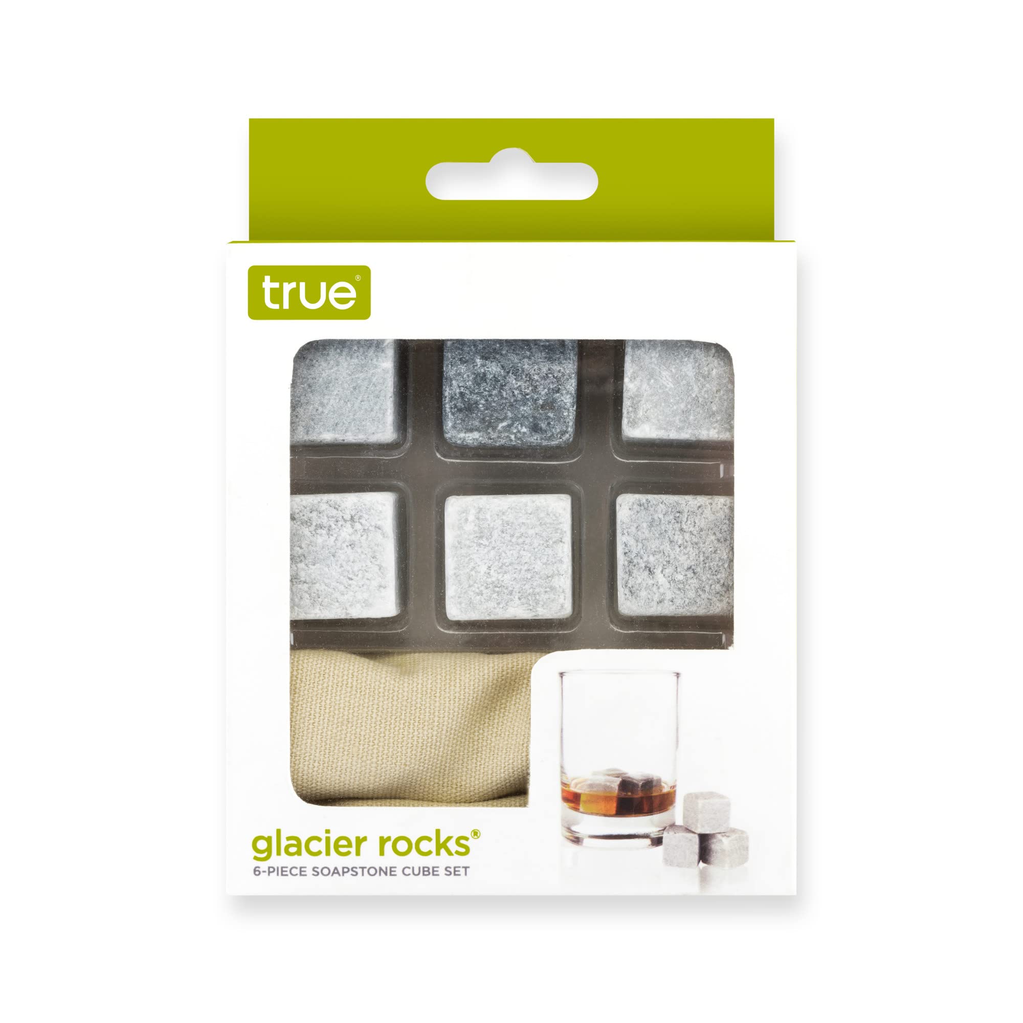 True 6 Piece Soapstone Cube Set Glacier Rocks, Grey