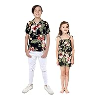 Matching Hawaiian Luau Sibling Boy Girl Romper Jumpsuit Aloha Shirt in Rafelsia Black