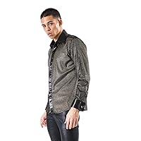 Barabas Men's Glittery Sparkly Leather Button Down Black Shirts LT21