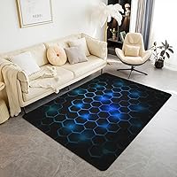Teal Blue Honeycomb Living Room Rugs Modern Geometry Hexagon Area Rug Geometrical Decorative Carpet Set 5x7 Beehive Geometric Blue and Black Indoor Floor Mat