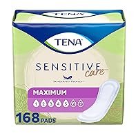 TENA Incontinence Pads, Bladder Control & Postpartum for Women, Maximum Absorbency, Regular Length, Sensitive Care - 168 Count