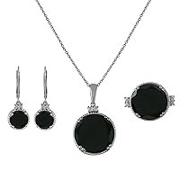 Onyx Natural Gemstone Round Shape 925 Sterling Silver Gift Jewelry Set (Ring, Earrings, Pendant) for Women & Girls
