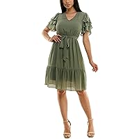Nanette Nanette Lepore Women's Carribean Texture Dress with Self Tie Belt and Tiered Flutter Sleeve