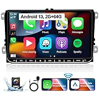 UNITOPSCI 2G+64G Android 13 Car Stereo for VW Passat Jetta Golf Touran Seat Skoda Wireless Apple CarPlay Android Auto Bluetooth GPS Navigation 9 Inch Touchscreen WiFi/HiFi FM/RDS + Backup Camera Mic