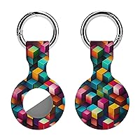 Colorful Cubes Printed Silicone Case for AirTags with Keychain Protective Cover Air Tag Finder Tracker Accessories Holder