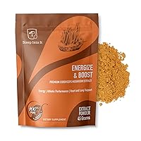 Steep Into It Organic Cordyceps Mushroom Powder Supplement - Cordyceps Extract for Increased Energy, Stamina, and Endurance (45g, 30 Servings) - Energize & Boost