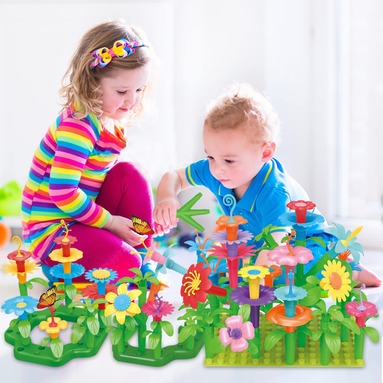 213 pcs Flower Garden Building Toys for 3, 4, 5, 6 Year Old Girls, STEM Educational Activity for Preschool, Gardening Pretend Toys Kit, Christmas & Birthday Gift for Kids & Toddler Toys Age 2-4