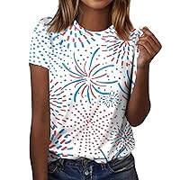 American Flag T Shirt Women 4th of July Shirts Short Sleeve Crew Neck Patriotic Graphic Tee Tops Basic Blouses