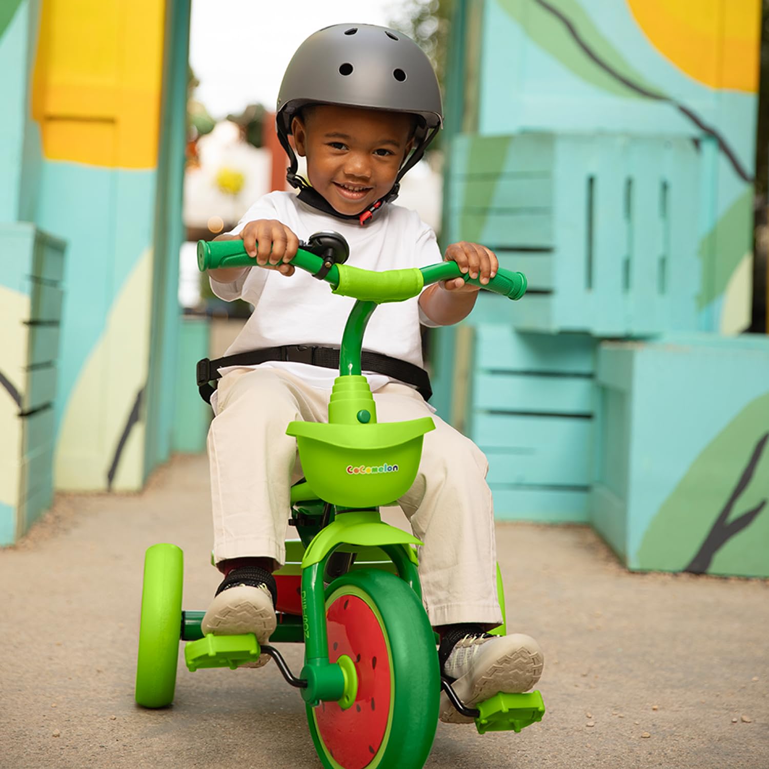 Jetson CoComelon Light-Up Trike, Front and Rear Baskets, Multi-Colored LED Lights, Seatbelt and Bell, Green, Ages 2-4