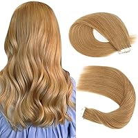 Sassina 22 Inch Tape in Extensions Human Hair Strawberry Brown 20 Pcs Natural Straight Seamless Skin Weft Tape in Extensions 50 Gram Invisible Tape in Hair Extensions Human Real Hair #27