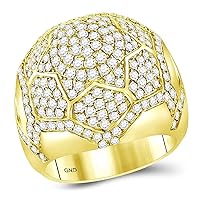 The Diamond Deal 14kt Yellow Gold Mens Round Diamond Domed Star Cluster Ring 3-1/2 Cttw