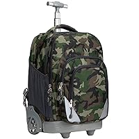 18 inches Wheeled Rolling Backpack for Adults and School Students Short Trip Books Laptop Trolley Bags, Green Camo