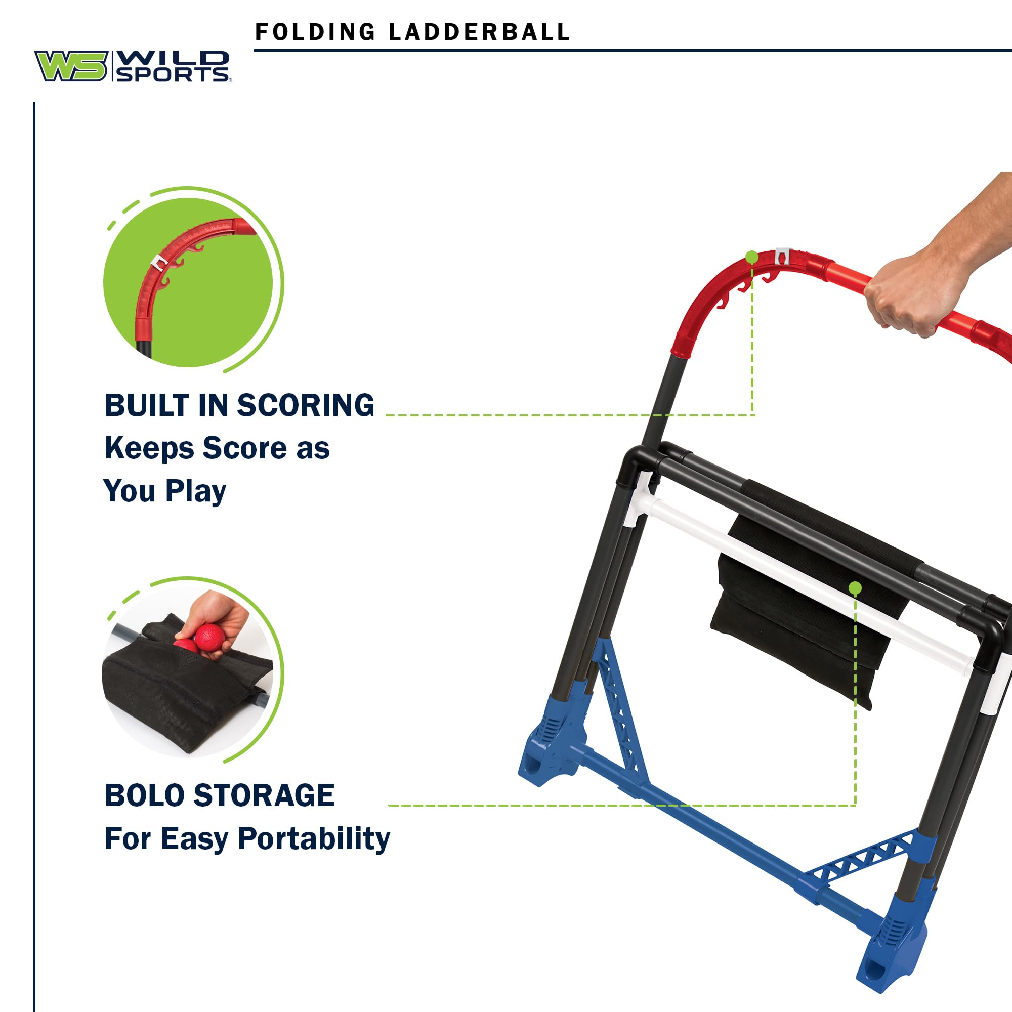 Wild Sports Folding Ladderball Set - Lightweight and Portable Outdoor Game - Includes 6 Bolos