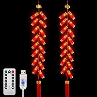 2 Pcs Chinese New Year Hanging Decorations Electronic LED Firecracker Lights Luminous Chinese Spring Festival Ornament Red Lucky Tassel Knot Chinese Traditional Decor for Home Door(USB Style)