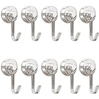 Tohoer Magnetic Hooks, Heavy Duty Neodymium Magnet Hook 30LBS with Rust Proof for Indoor Outdoor Hanging,Refrigerator,Grill,Kitchen,Key Holder,Silver,Pack of 10