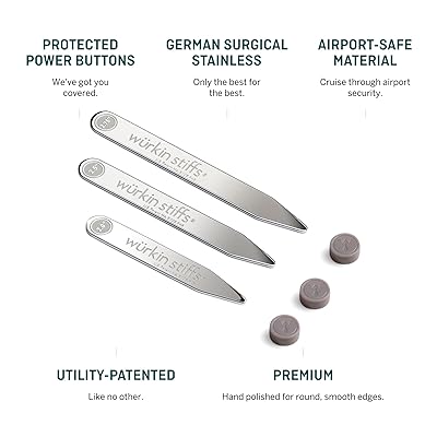 3-Pair Power Stays Magnetic Collar Stays by Würkin Stiffs, 3 Pair, 3 Sizes, Includes (2) 2.0” Power Stays, (2) 2.5” Power Stays and (2) 2.75” Power  Stays