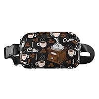 ALAZA Vintage Coffee Grinder Beans Cups on Black Background Belt Bag Waist Pack Pouch Crossbody Bag with Adjustable Strap for Men Women College Hiking Running Workout Travel