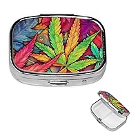 Pill Case Rectangle Pill Box 3 Compartment Pill Organizer MultiColor Leaf Weed Art Small Pill Case Waterproof Medicine Organizer Box for Travel Pill Containers Vitamin Organizer for Medication Planner