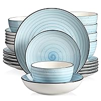vancasso Handpainted Blue Stoneware Dinnerware Set - 24 Pieces with Plates, Bowls for 6