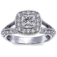 1.72 CT TW GIA Certified Halo Princess Cut Diamond Engagement Ring in Platinum