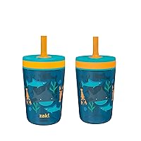 Zak Designs Kelso 15 oz Tumbler Set, (Underwater) Non-BPA Leak-Proof Screw-On Lid with Straw Made of Durable Plastic and Silicone, Perfect Baby Cup Bundle for Kids (2pc Set)
