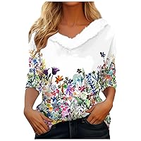 Womens Long Sleeve T Shirts Sexy Ethnic Floral Shirt Warm Fleece V Neck Sweatshirt Loose Fit Going Out Work Tops
