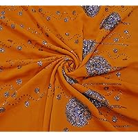 Indian Vintage Orange Georgette DIY Fabric Traditional Dress Material Sequins Textile