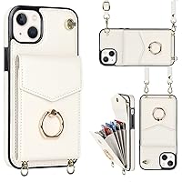 Drop Protection Case Compatible with iPhone 14 Case 6.1inch Wallet Case, 2 in 1 Wallet Case Protective Case Leather Cover, Rotation Ring Stand/Card Slots Holde/Wrist Strap/Lanyard Crossbody Wallet Cas