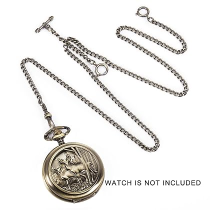 ManChDa Pocket Watch Double Albert Chain T-Bar Watch Chain Link 16 inch 3 Hook Bronze Classic Antique