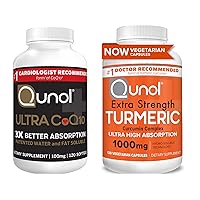 Qunol Ultra CoQ10 100mg & Turmeric Curcumin Capsules 1000mg 3X Better Absorption Patented Water and Fat Soluble Natural Supplement Form of Coenzyme Q10 Joint Support Dietary Supplement 120 Count Each