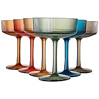 Shatterproof Acrylic Ribbed Vintage Art Deco Martini, Champagne & Cocktail Muted Color Plastic Tritan Coupe Glasses | Set of 2 | 8 oz Ripple Glassware Classic Cocktail Indoor & Outdoor, European Style