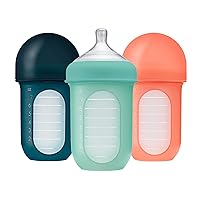 Boon Nursh Reusable Silicone Baby Bottles with Collapsible Silicone Pouch Design - Everyday Baby Essentials - Stage 2 Medium Flow Baby Bottles - Mint - 8 Oz - 3 Count