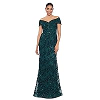Xscape womens Off the Shoulder Sweetheart Neckline Long Lace Dress (Standard & Petite) Special Occasion Dress