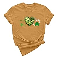 St Patricks Day Shirt for Women Fashion Casual T Shirt Heart Printed Round Neck Short Sleeve Tee Top Trendy Daily Blouses