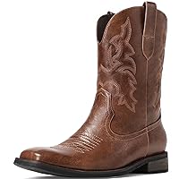 Cowboy Boots for Men - Men's Western Boots With Embroidered, Slip Resistant Square Toe Chunky Heel Ankle Boots, Durable and Fashionable Retro Classic Short Boots For Spring Fall