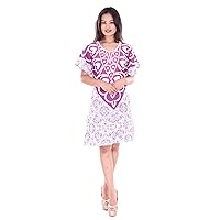 Indian 100% Cotton Women Evening Short Dress Plus Size Manadala White Color