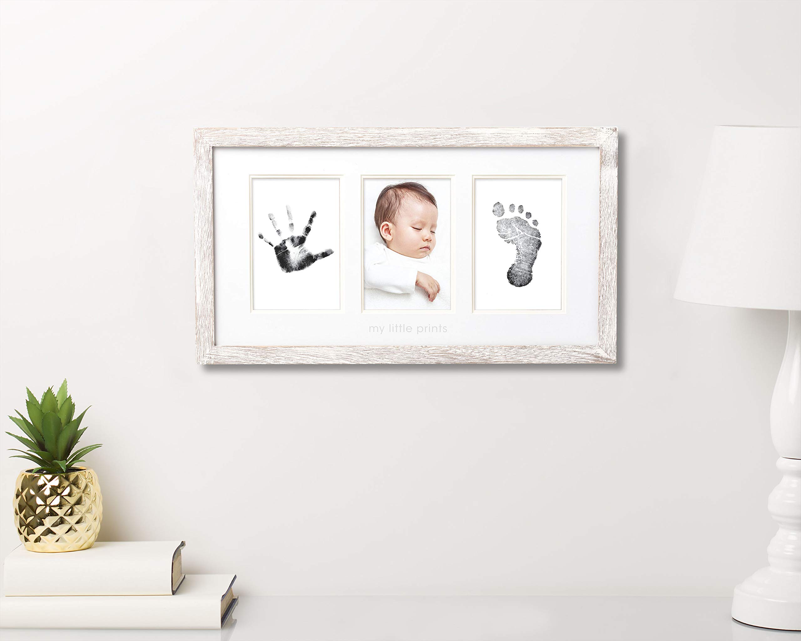 Pearhead My First Year Photo Moments Baby Picture Frame, Baby’s First Year Photo Frame, Newborn Handprint And Footprint Keepsake, Gender-Neutral Baby Milestone Nursery Décor, Distressed Wood