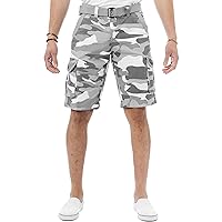 RAW X Mens Belted Cargo Shorts, Relaxed Fit Casual Knee Length Cargo Shorts for Men, White Camo, 36
